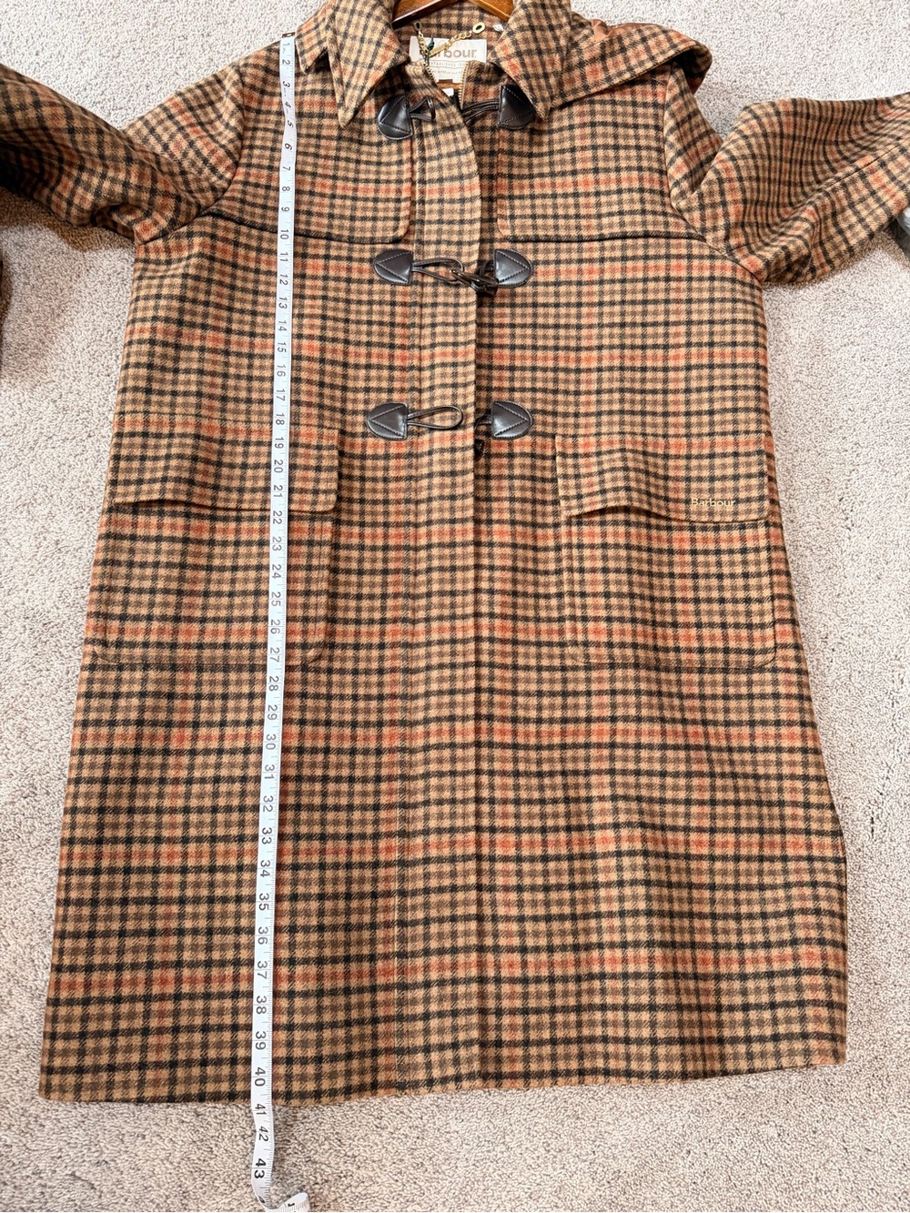 NWT Barbour Melody Check Wool Duffle Coat Brown Plaid US 10 - Picture 7 of 7